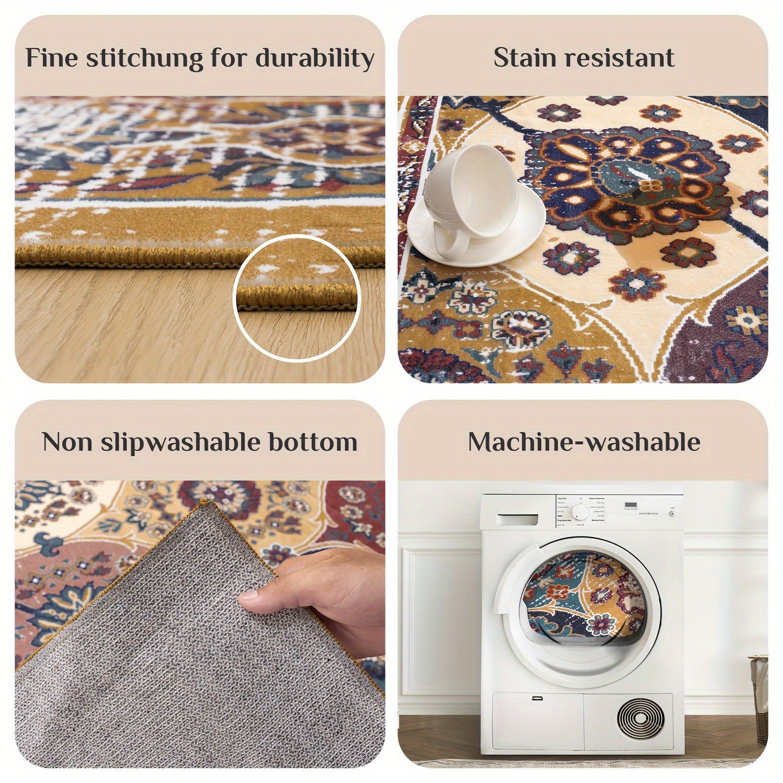 Persian Rug Styled Living Room Large Area Full Coverage Washable Carpet
