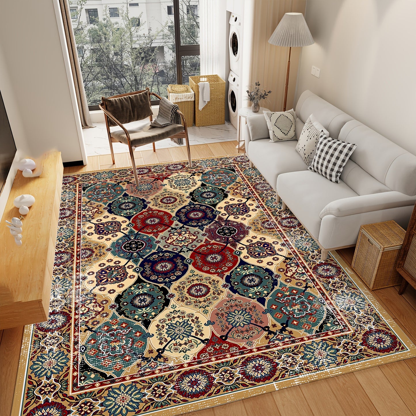 Persian Rug Anti-Slip Washable Faux Cashmere Carpet Living Room Home Decor
