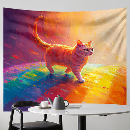 Cat Tapestry Wall Hanging Oil Painting Style Boho Living Room Home Decor