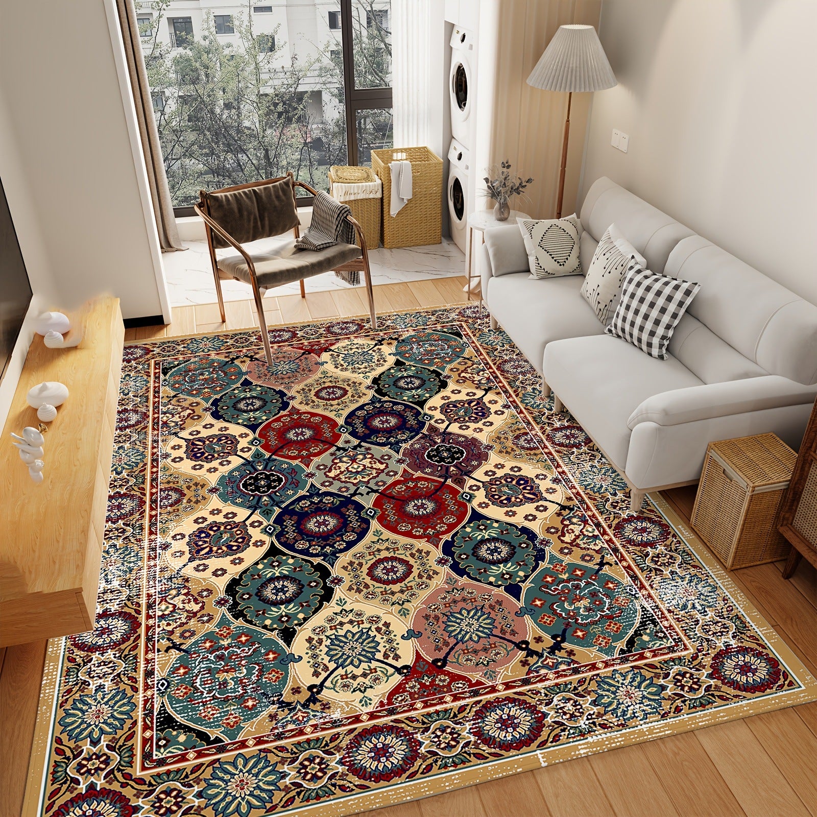 Persian Rug Size Reference Anti-Slip Foldable Washable Faux Cashmere Carpet