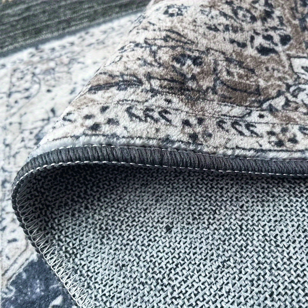 Close-up texture detail of watercolor abstract area rug, soft non-slip rug surface