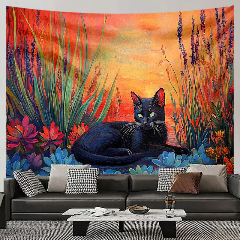Cat Tapestry Styled Bedroom Oil Painting Boho Wall Art Home Decoration