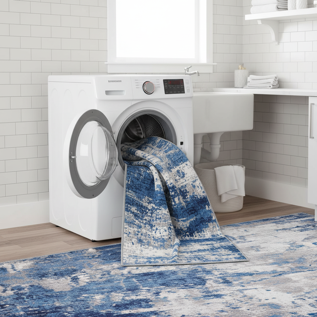 Machine washable watercolor abstract area rug, non-slip large rug for living room