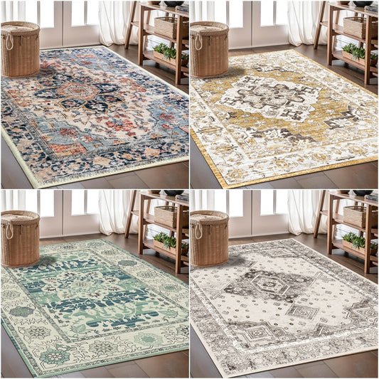 Bohemian Area Rug 8x10 9x12 Multiple Colors Green Blue Beige Gray Machine Washable Non-Slip Large Living Room Rug