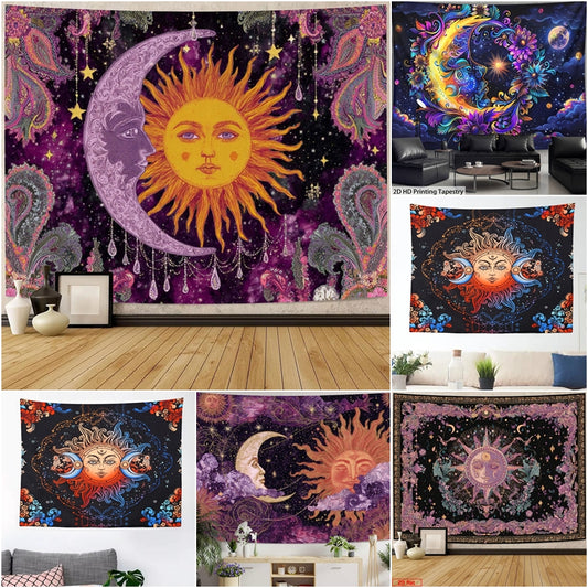 Sun Moon Stars Tapestry Wall Hanging – Boho Aesthetic Bedroom Decor | JoyLadyBBD