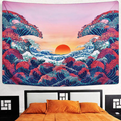 Pink Mountain Sunset Tapestry – Japanese Aesthetic Wall Hanging Bedroom