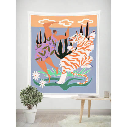 Woman & Tiger Bohemian Tapestry – Aesthetic Wall Decor for Living Room